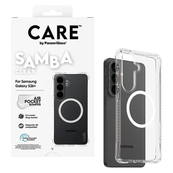 Hülle Samba mit weißem QI für Samsung Galaxy S26+, Transparent, PanzerGlass