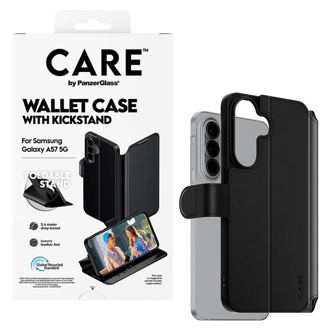 Hülle Wallet Kickstand für Samsung Galaxy A57, Schwarz, PanzerGlass