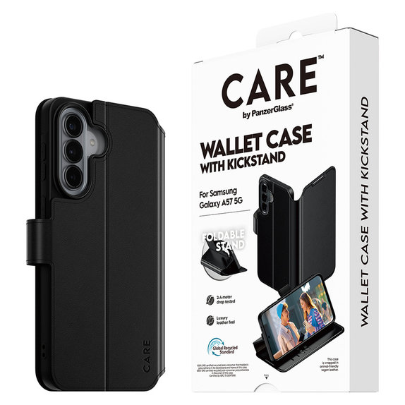 Hülle Wallet Kickstand für Samsung Galaxy A57, Schwarz, PanzerGlass