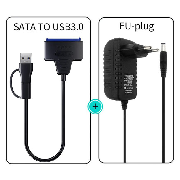 USB 3.0 / USB-C auf SATA Adapter für 2.5" und 3.5" HDD/SSD, mit Netzteil
