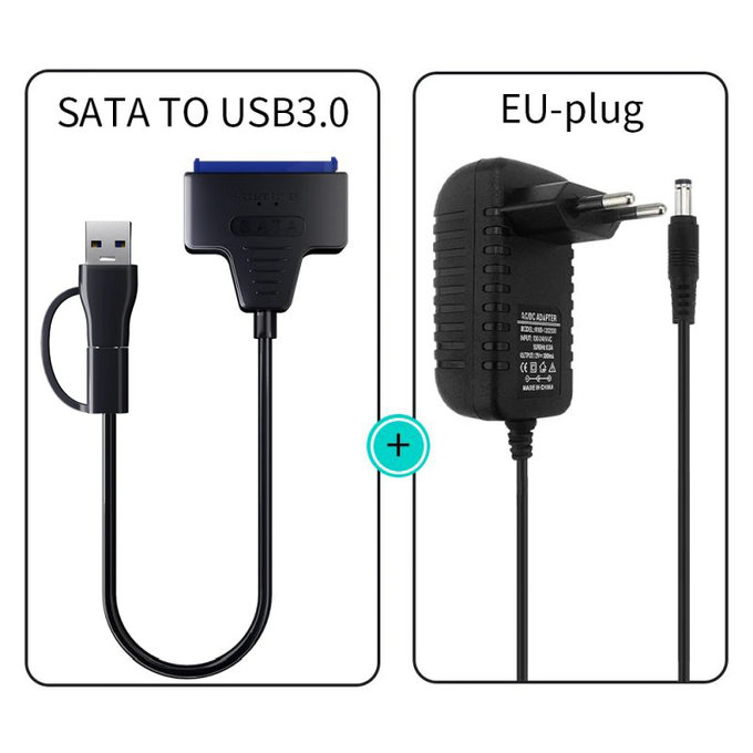 USB 3.0 / USB-C auf SATA Adapter für 2.5" und 3.5" HDD/SSD, mit Netzteil
