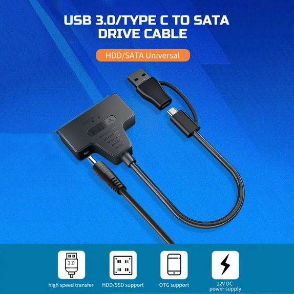 USB 3.0 / USB-C auf SATA Adapter für 2.5" und 3.5" HDD/SSD, mit Netzteil