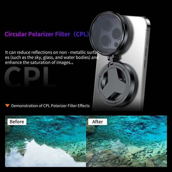 CPL-Polfilter 52mm mit magnetischer Halterung für Smartphones