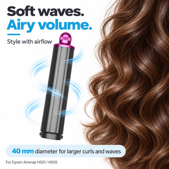 Langer Lockenaufsatz für Dyson Airwrap HS01, HS05, 40 mm, Nickel / Fuchsia