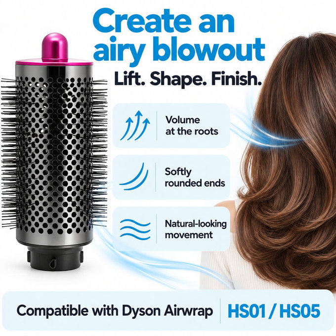 Große runde Volumenbürste für Dyson Airwrap HS01, HS05, Iron / Fuchsia