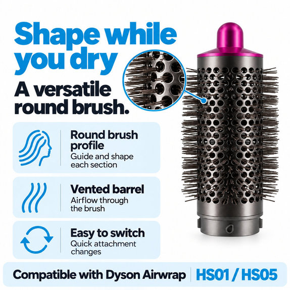 Mittlere runde Volumenbürste für Dyson Airwrap HS01, HS05, Iron / Fuchsia