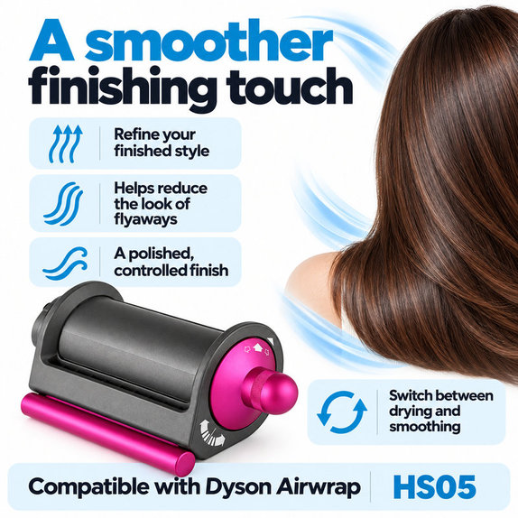 Coanda Glättungs- und Trocknungsaufsatz für Dyson Airwrap HS05, Iron / Fuchsia