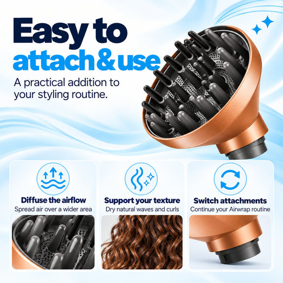 Wave + Curl Diffusor für Dyson Airwrap HS01, HS05, HS08, Copper