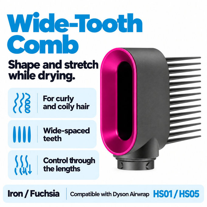 Kammaufsatz mit breiten Zacken für Dyson Airwrap HS01, HS05, Iron / Fuchsia