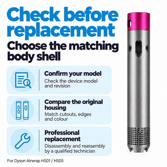 Hauptgehäuse für Dyson Airwrap HS01, HS05, Nickel / Fuchsia