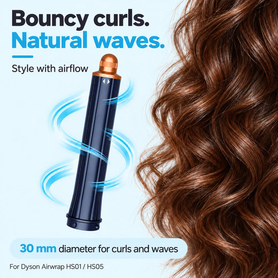 Langer Lockenaufsatz für Dyson Airwrap HS01, HS05, 30 mm, Prussian Blue / Rich Copper