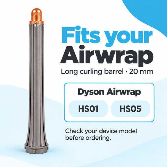 Langer Lockenaufsatz für Dyson Airwrap HS01, HS05, 20 mm, Nickel / Copper