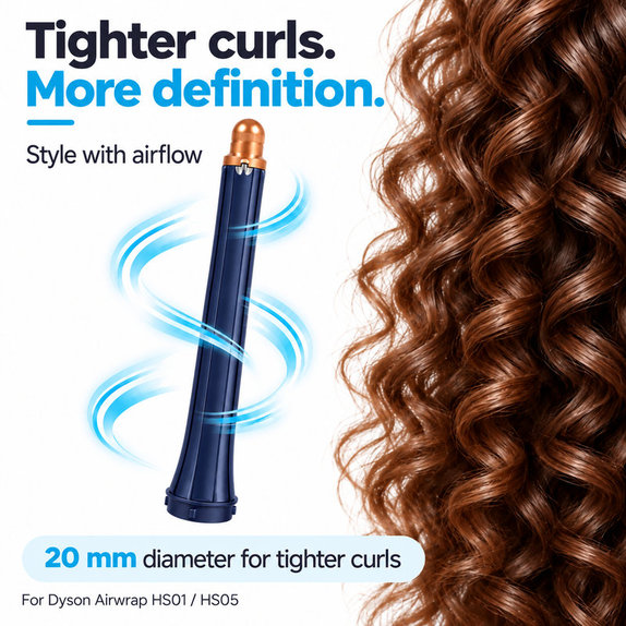 Langer Lockenaufsatz für Dyson Airwrap HS01, HS05, 20 mm, Prussian Blue / Rich Copper