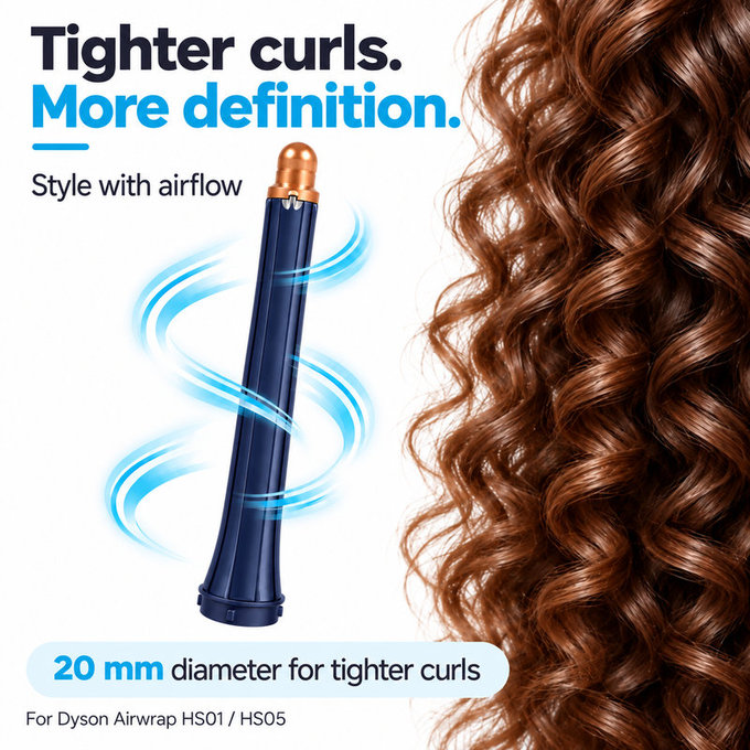 Langer Lockenaufsatz für Dyson Airwrap HS01, HS05, 20 mm, Prussian Blue / Rich Copper
