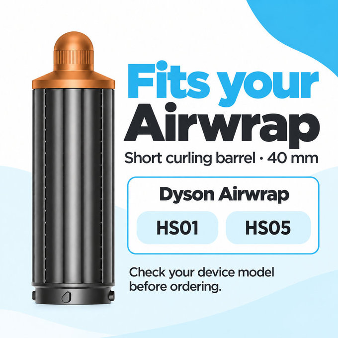 Kurzer Lockenaufsatz für Dyson Airwrap HS01, HS05, 40 mm, Nickel / Copper