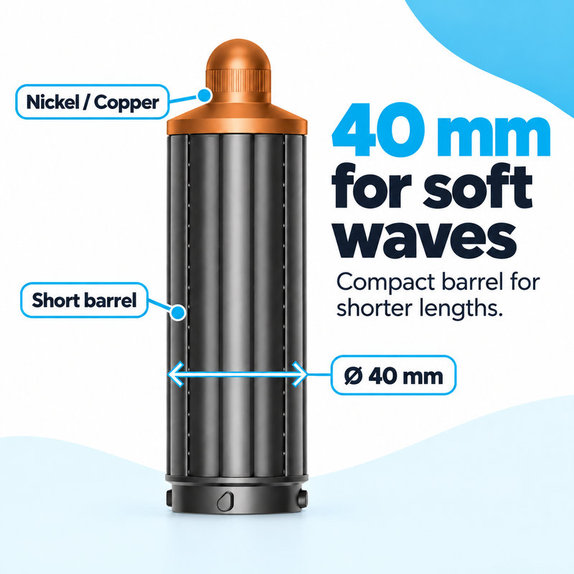 Kurzer Lockenaufsatz für Dyson Airwrap HS01, HS05, 40 mm, Nickel / Copper