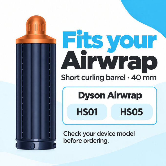 Kurzer Lockenaufsatz für Dyson Airwrap HS01, HS05, 40 mm, Prussian Blue / Rich Copper