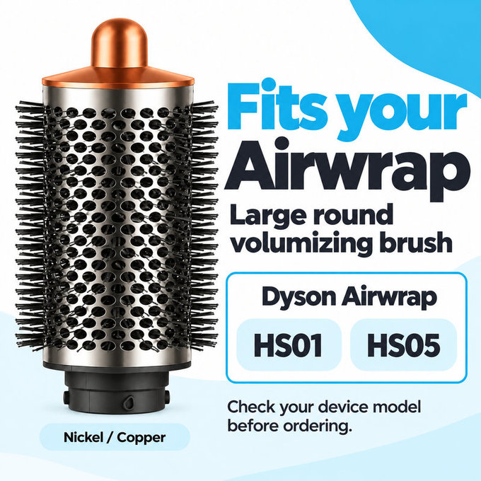 Große runde Volumenbürste für Dyson Airwrap HS01, HS05, Nickel / Copper