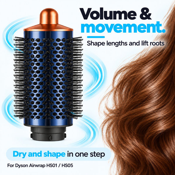 Große runde Volumenbürste für Dyson Airwrap HS01, HS05, Prussian Blue / Rich Copper