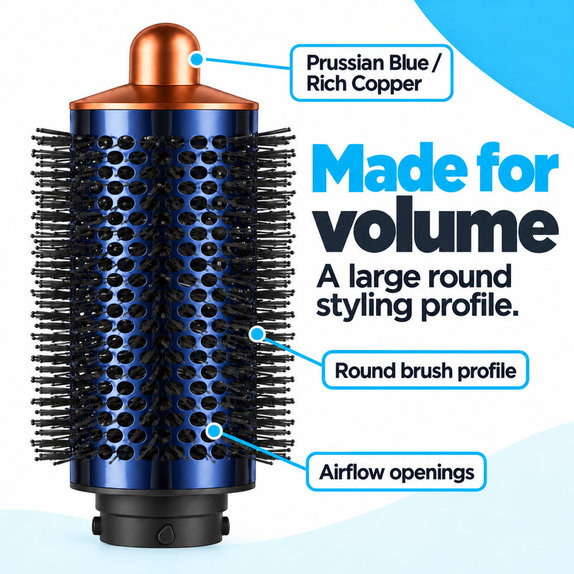 Große runde Volumenbürste für Dyson Airwrap HS01, HS05, Prussian Blue / Rich Copper