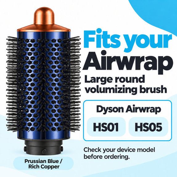 Große runde Volumenbürste für Dyson Airwrap HS01, HS05, Prussian Blue / Rich Copper