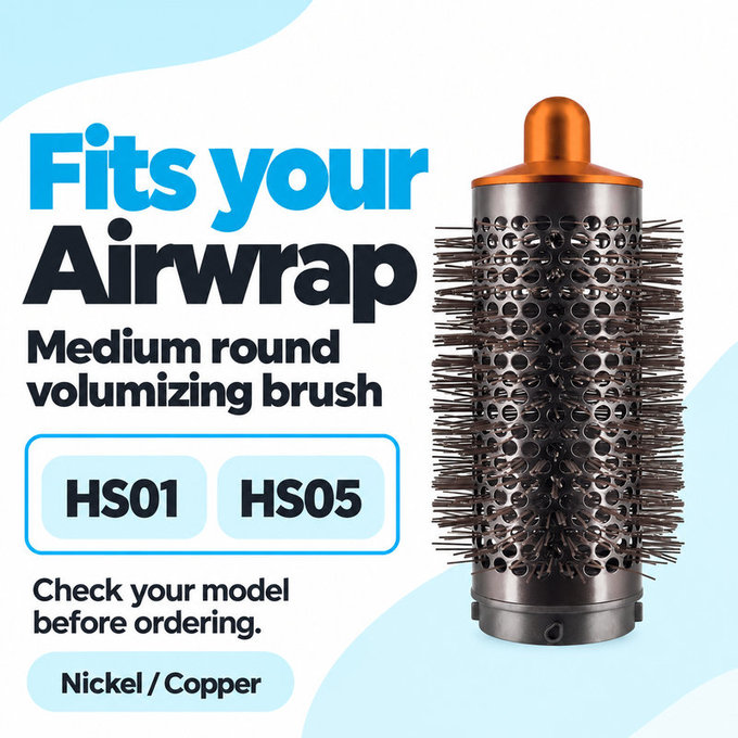 Mittlere runde Volumenbürste für Dyson Airwrap HS01, HS05, Nickel / Copper