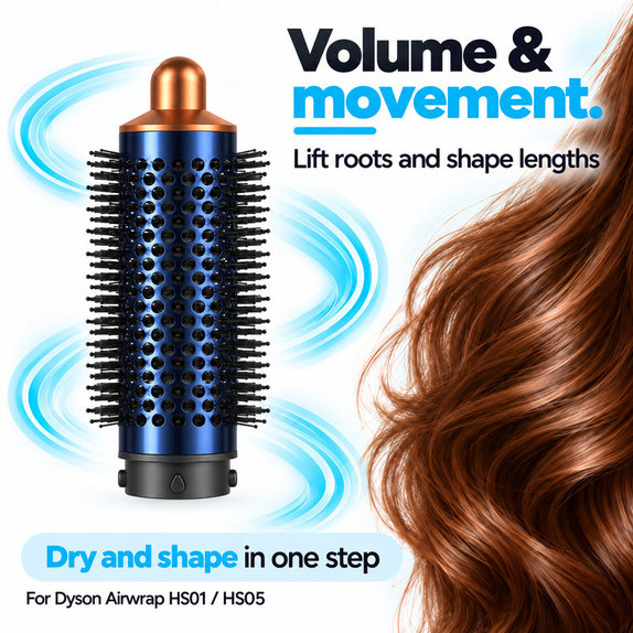 Mittlere runde Volumenbürste für Dyson Airwrap HS01, HS05, Prussian Blue / Rich Copper