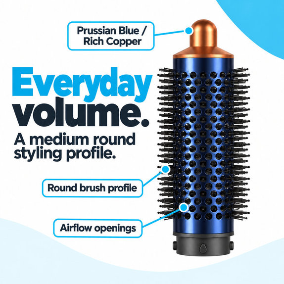 Mittlere runde Volumenbürste für Dyson Airwrap HS01, HS05, Prussian Blue / Rich Copper