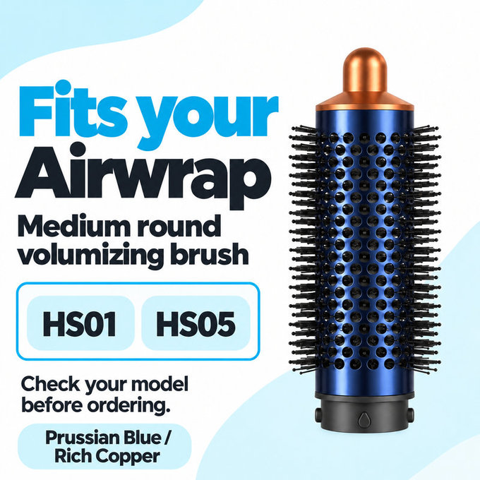 Mittlere runde Volumenbürste für Dyson Airwrap HS01, HS05, Prussian Blue / Rich Copper