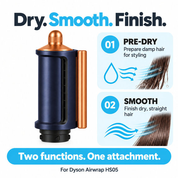 Coanda Glättungs- und Trocknungsaufsatz für Dyson Airwrap HS05, Prussian Blue / Rich Copper