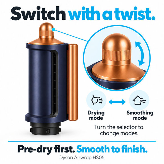 Coanda Glättungs- und Trocknungsaufsatz für Dyson Airwrap HS05, Prussian Blue / Rich Copper