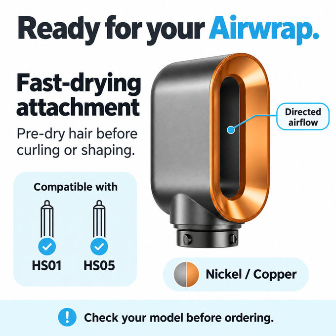Schnelltrockner-Aufsatz für Dyson Airwrap HS01, HS05, Nickel / Copper