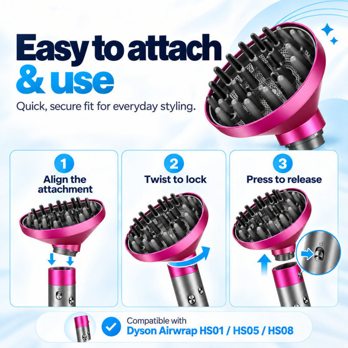Wave + Curl Diffusor für Dyson Airwrap HS05, Fuchsia