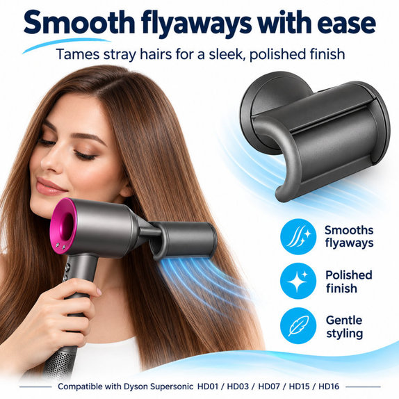 Flyaway Glättungsaufsatz für Dyson Supersonic HD01, HD03, HD07, HD15, HD16, Black