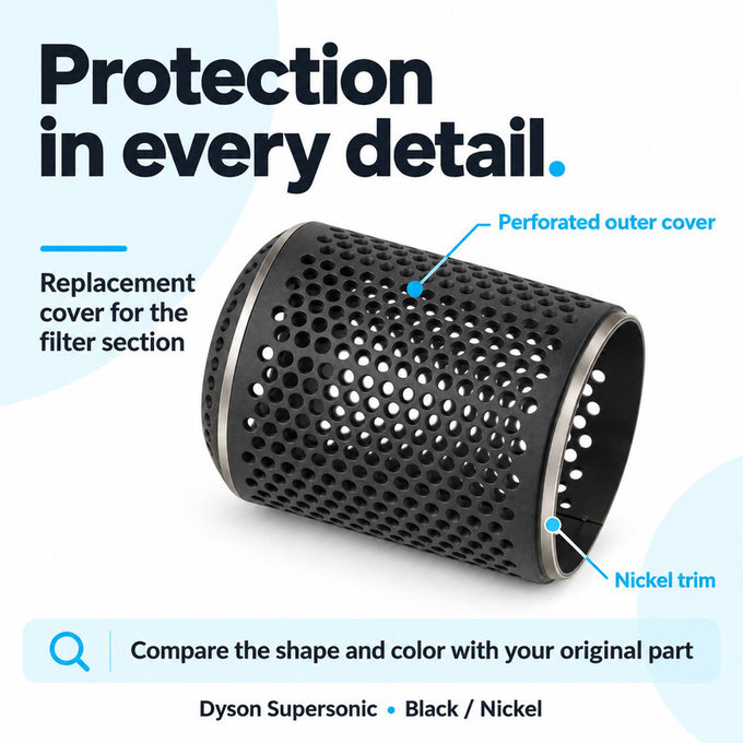 Filterabdeckung für Dyson Supersonic HD01, HD03, HD07, HD15, HD16, Black / Nickel
