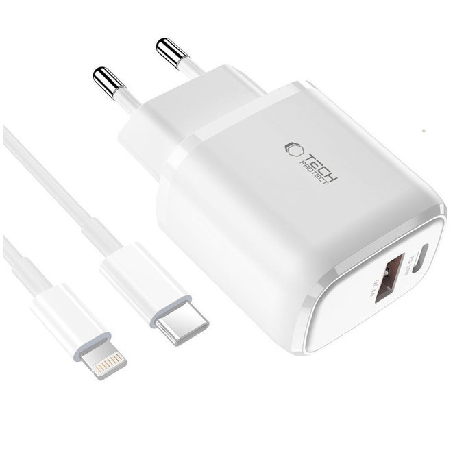 Netzladegerät C20W 2-PORT PD 20W / QC3.0 + Lightning Cable, weiß, Tech-Protect