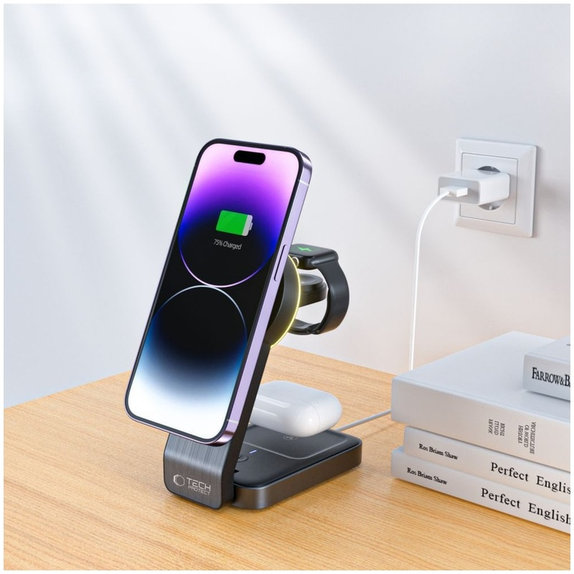 Kabelloses Ladegerät QI15W-A28 3IN1 Magnetic MagSafe, schwarz, Tech-Protect