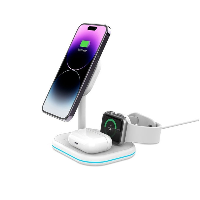 Kabelloses Ladegerät QI15W-A27 3IN1 Magnetic MagSafe, weiß, Tech-Protect