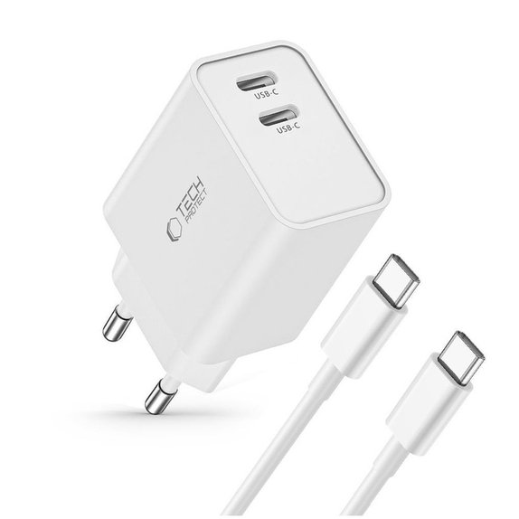 Netzladegerät C35W 2-PORT PD 35W + USB-C Cable, weiß, Tech-Protect