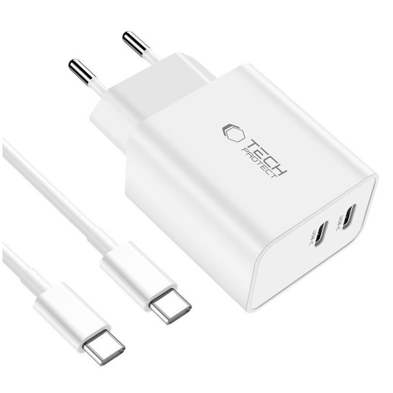 Netzladegerät C35W 2-PORT PD 35W + USB-C Cable, weiß, Tech-Protect