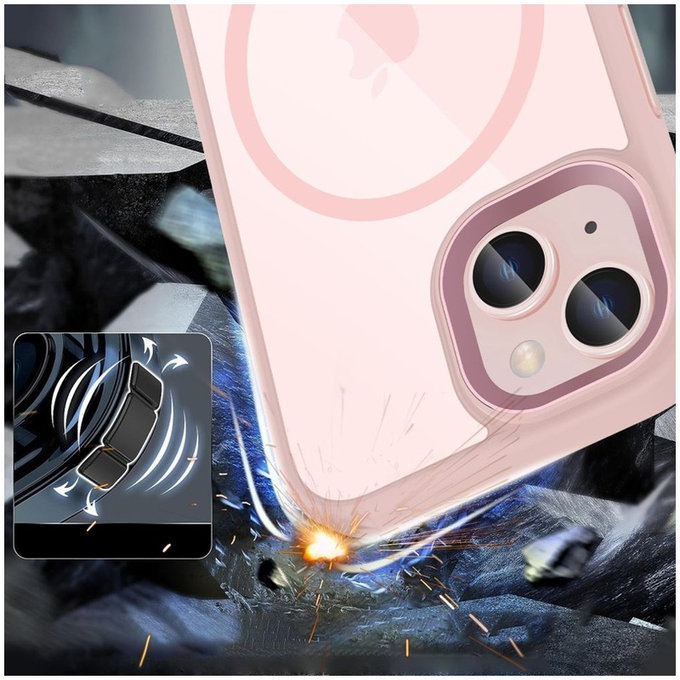 Hülle MagMat MagSafe für iPhone 15, rosa/transparent, Tech-Protect