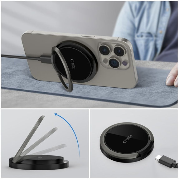 Kabelloses Ladegerät QI15W-A33 Magnetic MagSafe, schwarz, Tech-Protect