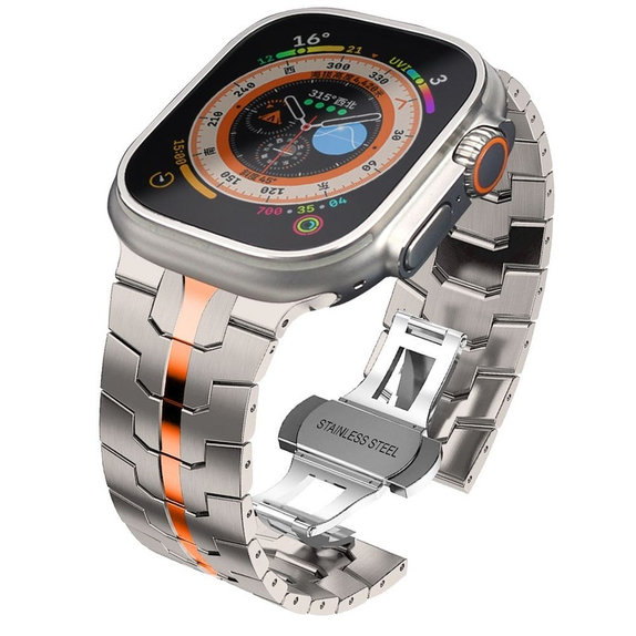 Armband Stainless Line für Apple Watch 8 / 9 / 10 / 11 / SE / Ultra (44 / 45 / 46 / 49 mm), Titanium/Orange, Tech-Protect