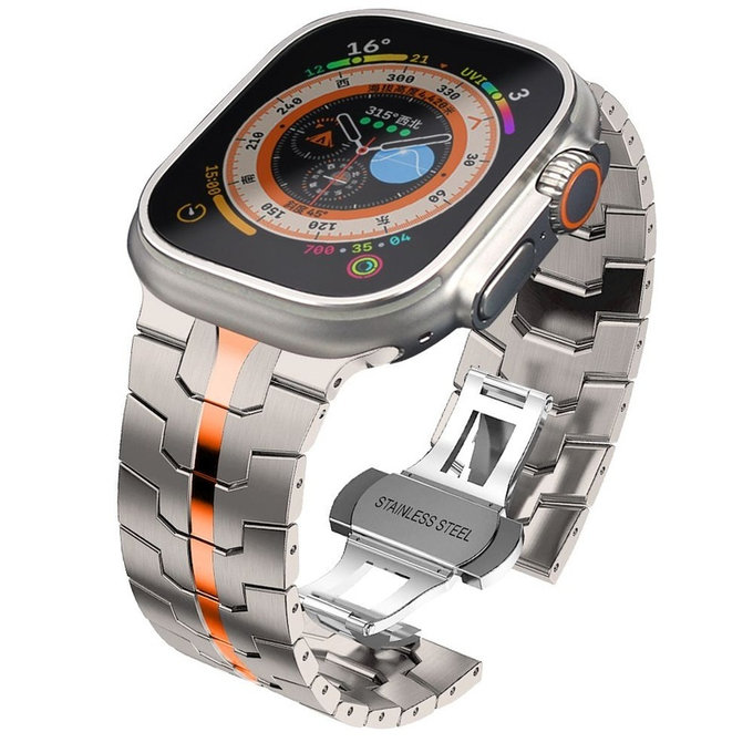 Armband Stainless Line für Apple Watch 8 / 9 / 10 / 11 / SE / Ultra (44 / 45 / 46 / 49 mm), Titanium/Orange, Tech-Protect