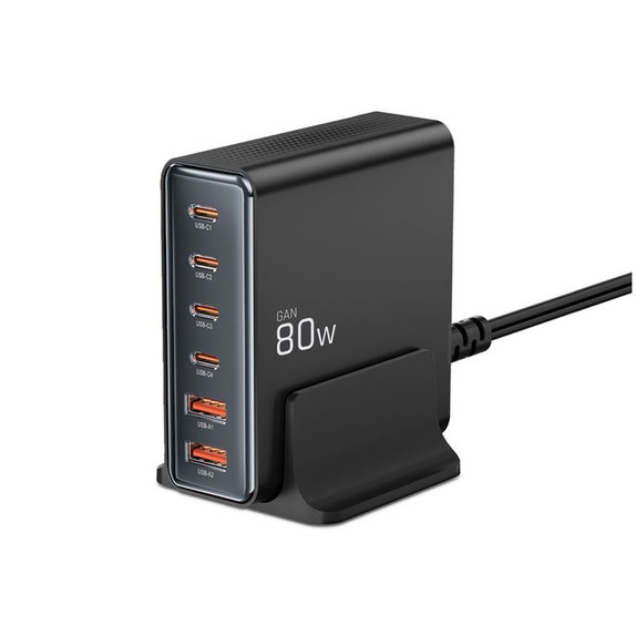 Netzladegerät DC80W-GAN 6-PORT PD 80W / QC3.0, schwarz, Tech-Protect