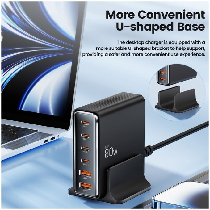 Netzladegerät DC80W-GAN 6-PORT PD 80W / QC3.0, schwarz, Tech-Protect