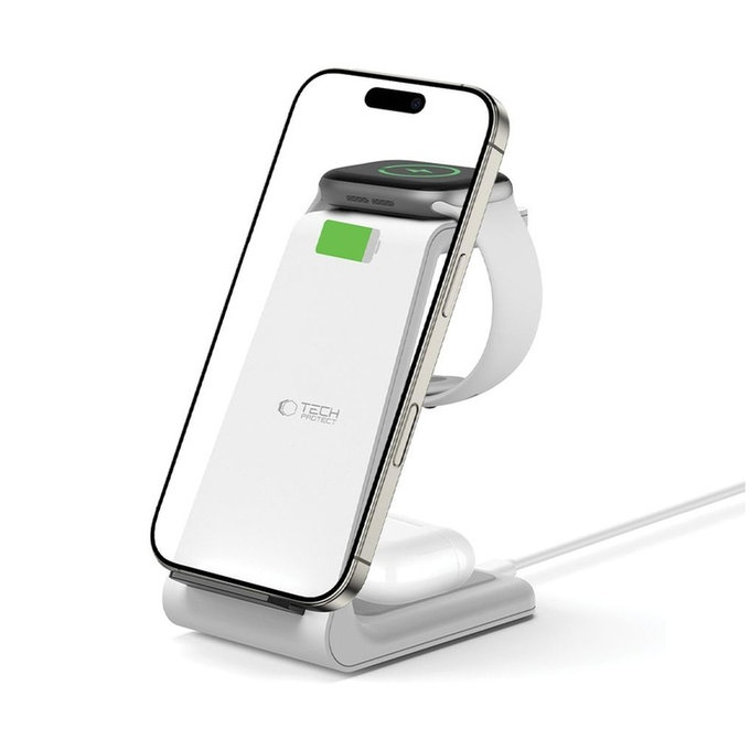 Kabelloses Ladegerät QI15W-A36 3IN1 for Apple, weiß, Tech-Protect