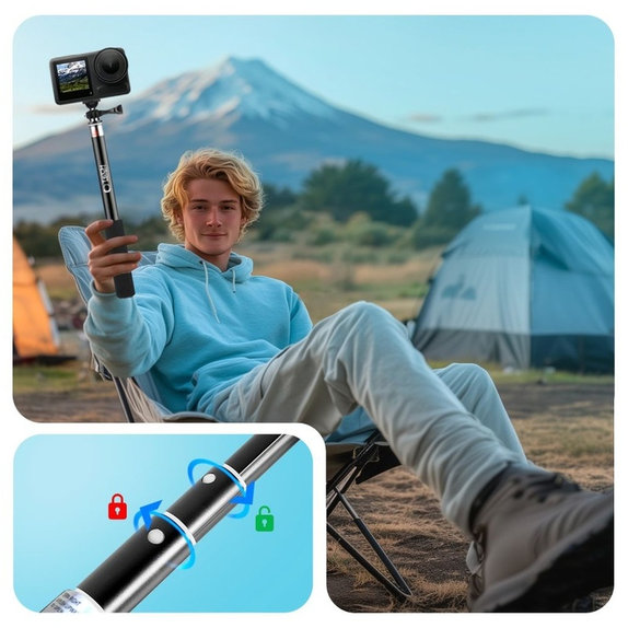 Selfie-Stick mit Stativ GA100 für GoPro / DJI / INSTA360, schwarz, Tech-Protect