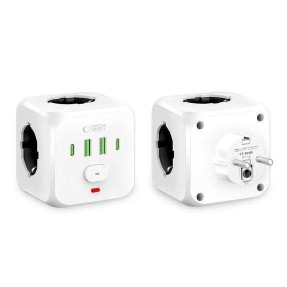 Netzladegerät PCL3X4 Power Socket 2 USB & 2 USB-C & 3 Socket, weiß, Tech-Protect