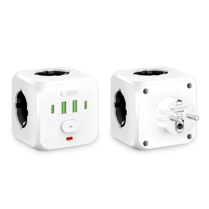 Netzladegerät PCL3X4 Power Socket 2 USB & 2 USB-C & 3 Socket, weiß, Tech-Protect